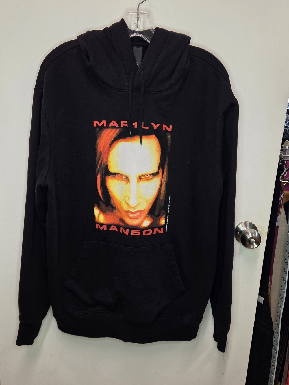 Marilyn Manson Portrait Hoodie Black Graphic Sweatshirt Size L